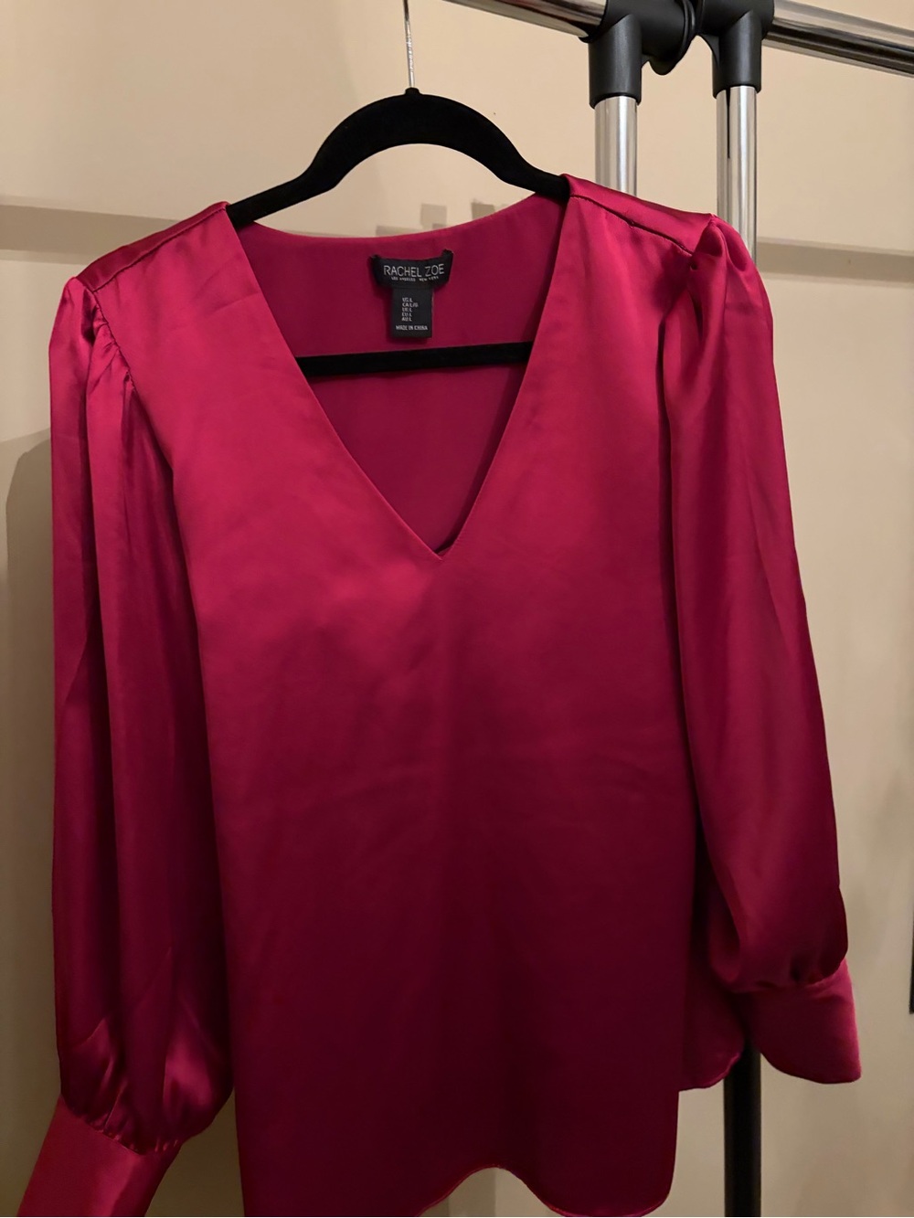 RACHEL Rachel Roy Fuchsia Satin V-Neck Blouse